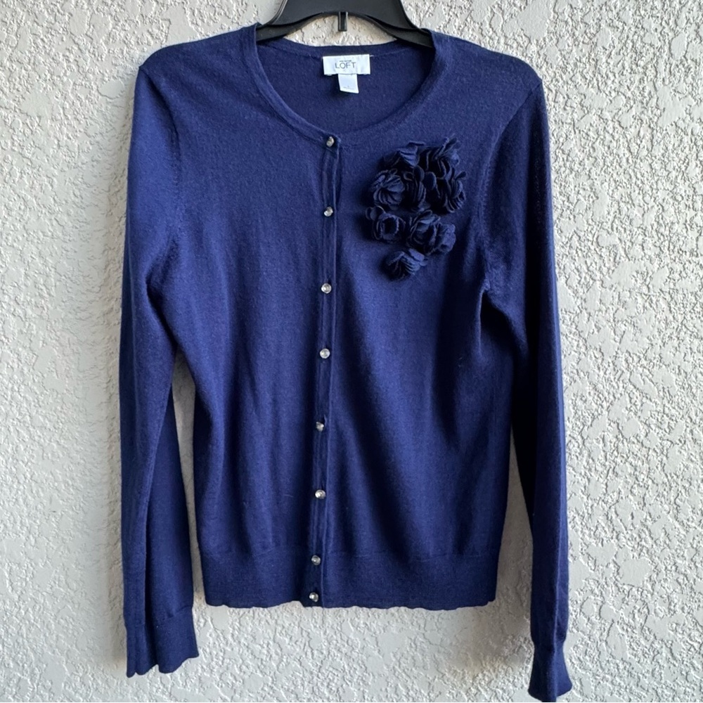 Loft Large Navy blue button up sweater
